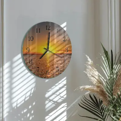 Nástěnné hodiny skleněné kulaté Západ slunce