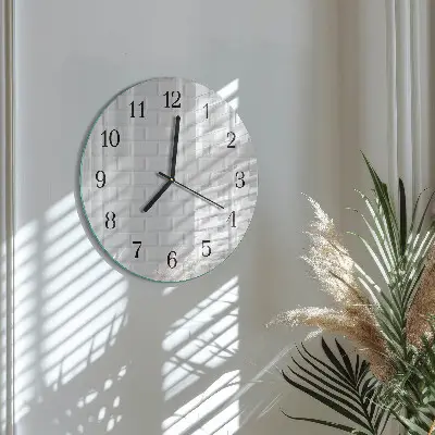 Kulaté skleněné hodiny na zeď Cihlový