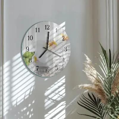 Kulaté skleněné hodiny na stěnu Orchidej