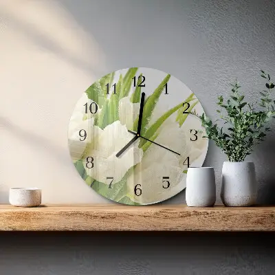 Nástěnné hodiny skleněné kulaté Tulipány