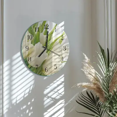 Nástěnné hodiny skleněné kulaté Tulipány