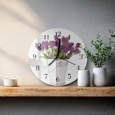 Kulaté skleněné hodiny na zeď Levandule