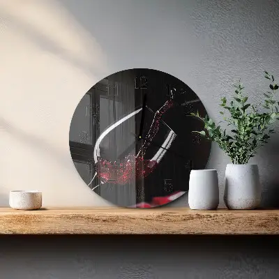 Kulaté skleněné hodiny na stěnu Víno