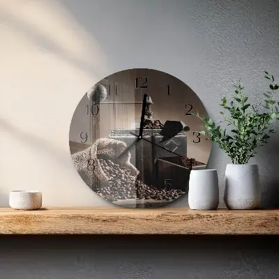 Hodiny s fotkou skleněné kulaté Mlýnek na kávu