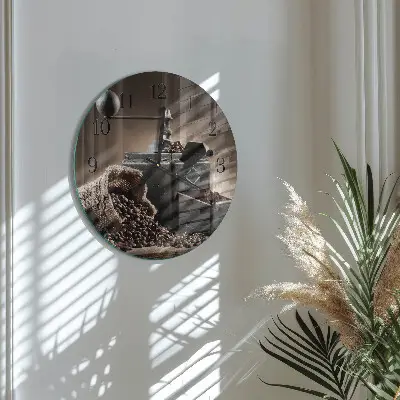 Hodiny s fotkou skleněné kulaté Mlýnek na kávu