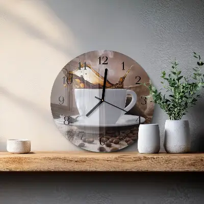 Hodiny s fotkou skleněné kulaté Káva