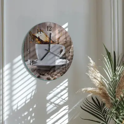 Hodiny s fotkou skleněné kulaté Káva