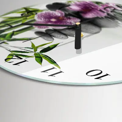 Hodiny na skle kulaté Kameny a orchidej