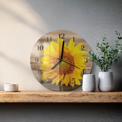 Kulaté skleněné hodiny na zeď Slunečnice