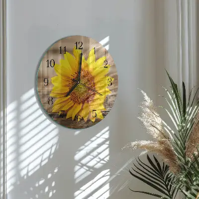 Kulaté skleněné hodiny na zeď Slunečnice