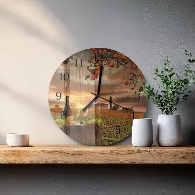 Hodiny na skle kulaté Přírodní víno