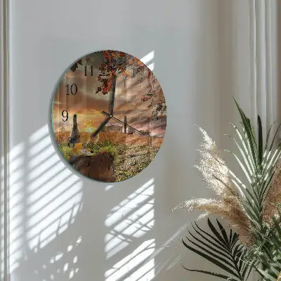 Hodiny na skle kulaté Přírodní víno