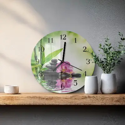 Hodiny na skle kulaté Lázně s orchidejími