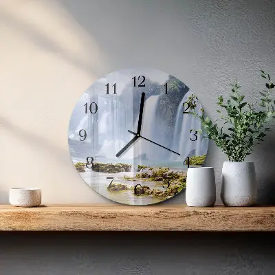 Hodiny s fotkou skleněné kulaté Vodopád