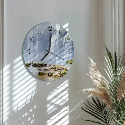 Hodiny s fotkou skleněné kulaté Vodopád