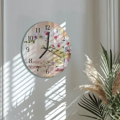 Hodiny s fotkou skleněné kulaté Orchidej