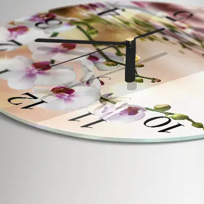 Hodiny s fotkou skleněné kulaté Orchidej