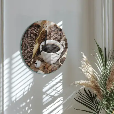 Nástěnné hodiny skleněné kulaté Káva