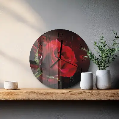 Hodiny s fotkou skleněné kulaté Růže