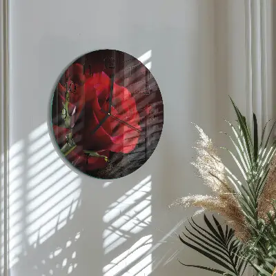 Hodiny s fotkou skleněné kulaté Růže