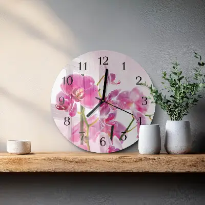 Kulaté skleněné hodiny na stěnu Orchidej