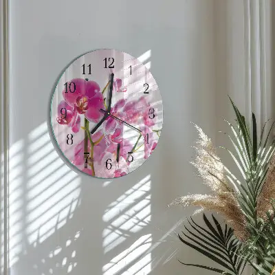 Kulaté skleněné hodiny na stěnu Orchidej