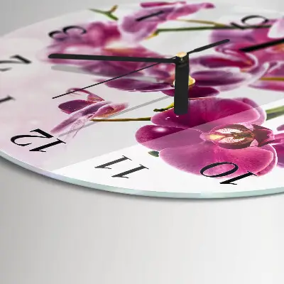 Kulaté skleněné hodiny na stěnu Orchidej