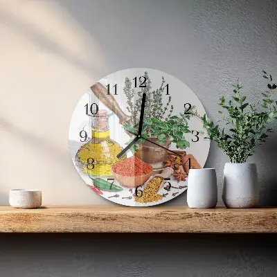 Hodiny s fotkou skleněné kulaté Koření