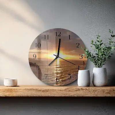 Hodiny s fotkou skleněné kulaté Západ slunce