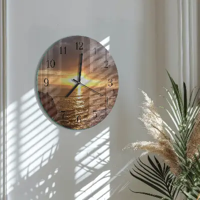 Hodiny s fotkou skleněné kulaté Západ slunce