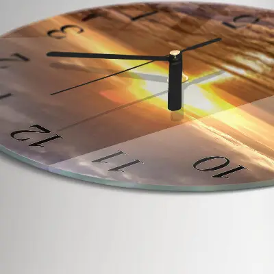 Hodiny s fotkou skleněné kulaté Západ slunce