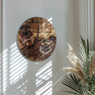 Kulaté skleněné hodiny na zeď Kávová zrna