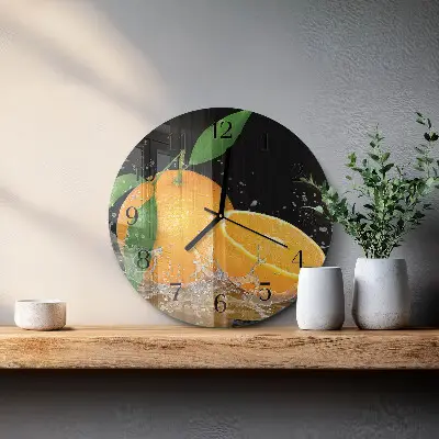 Kulaté skleněné hodiny na stěnu Pomeranče