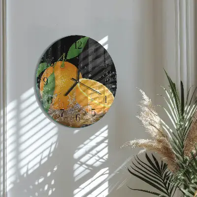 Kulaté skleněné hodiny na stěnu Pomeranče