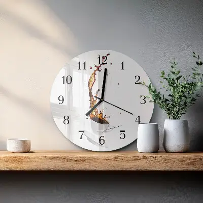Hodiny s fotkou skleněné kulaté Káva