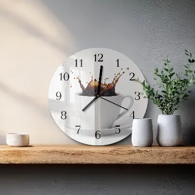 Kulaté skleněné hodiny na zeď Káva