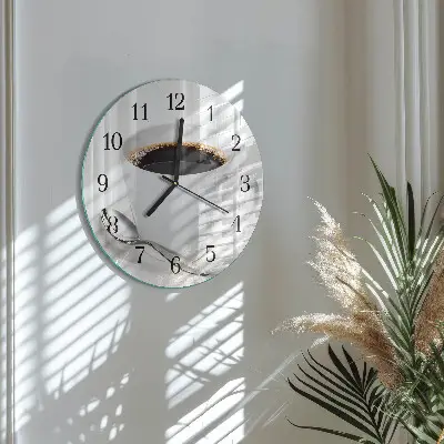 Nástěnné hodiny skleněné kulaté Káva