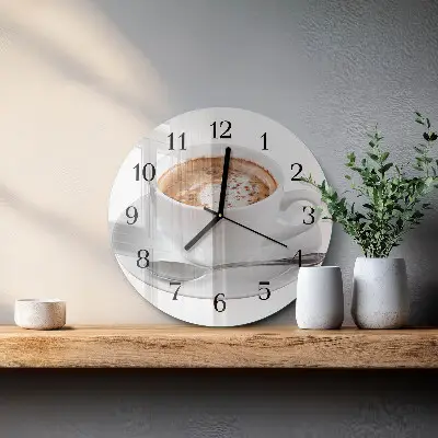 Nástěnné hodiny skleněné kulaté Káva