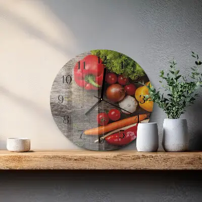 Kulaté skleněné hodiny na zeď Zelenina