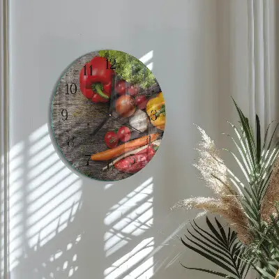 Kulaté skleněné hodiny na zeď Zelenina