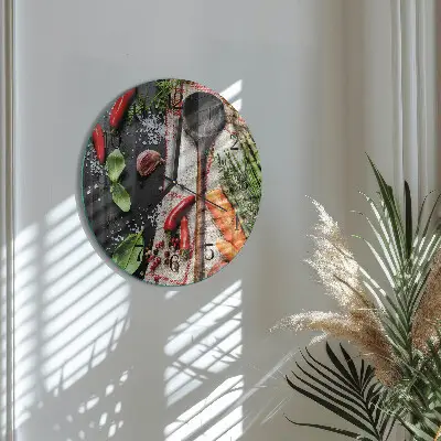 Hodiny s fotkou skleněné kulaté Koření