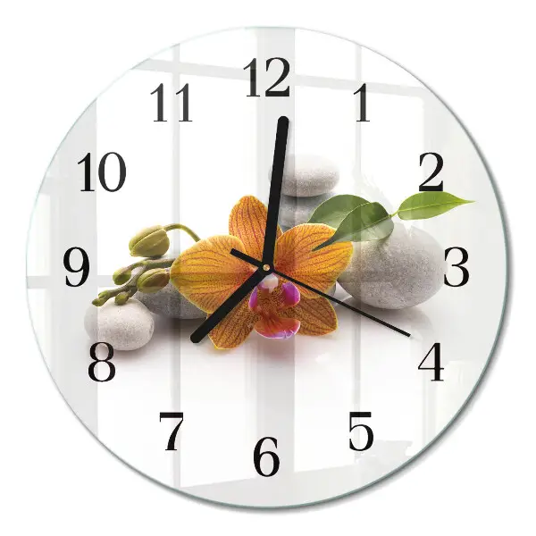 Hodiny s fotkou skleněné kulaté Orchidej