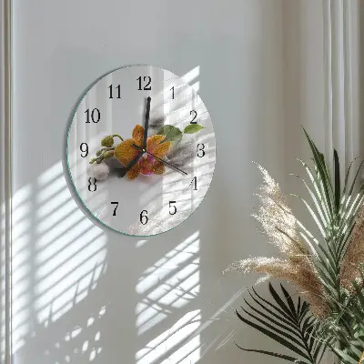Hodiny s fotkou skleněné kulaté Orchidej
