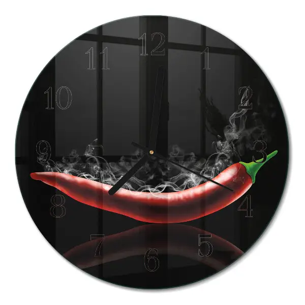 Kulaté skleněné hodiny na stěnu Chilli papričky