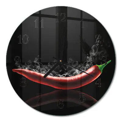 Kulaté skleněné hodiny na stěnu Chilli papričky