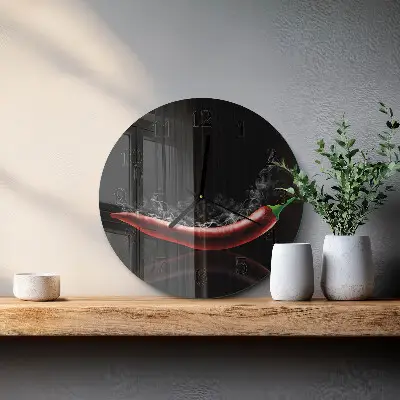 Kulaté skleněné hodiny na stěnu Chilli papričky