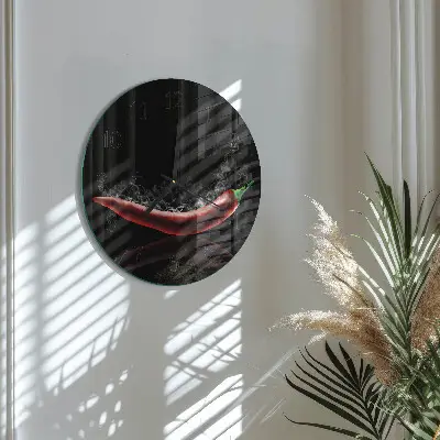 Kulaté skleněné hodiny na stěnu Chilli papričky
