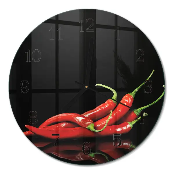 Kulaté skleněné hodiny na stěnu Chilli papričky