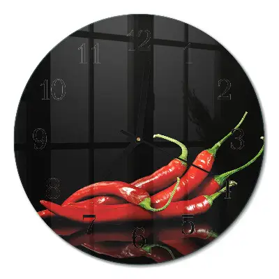 Kulaté skleněné hodiny na stěnu Chilli papričky