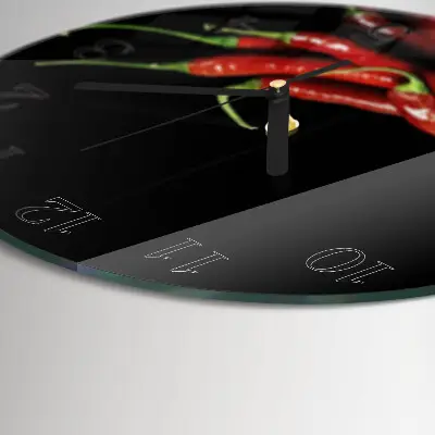 Kulaté skleněné hodiny na stěnu Chilli papričky